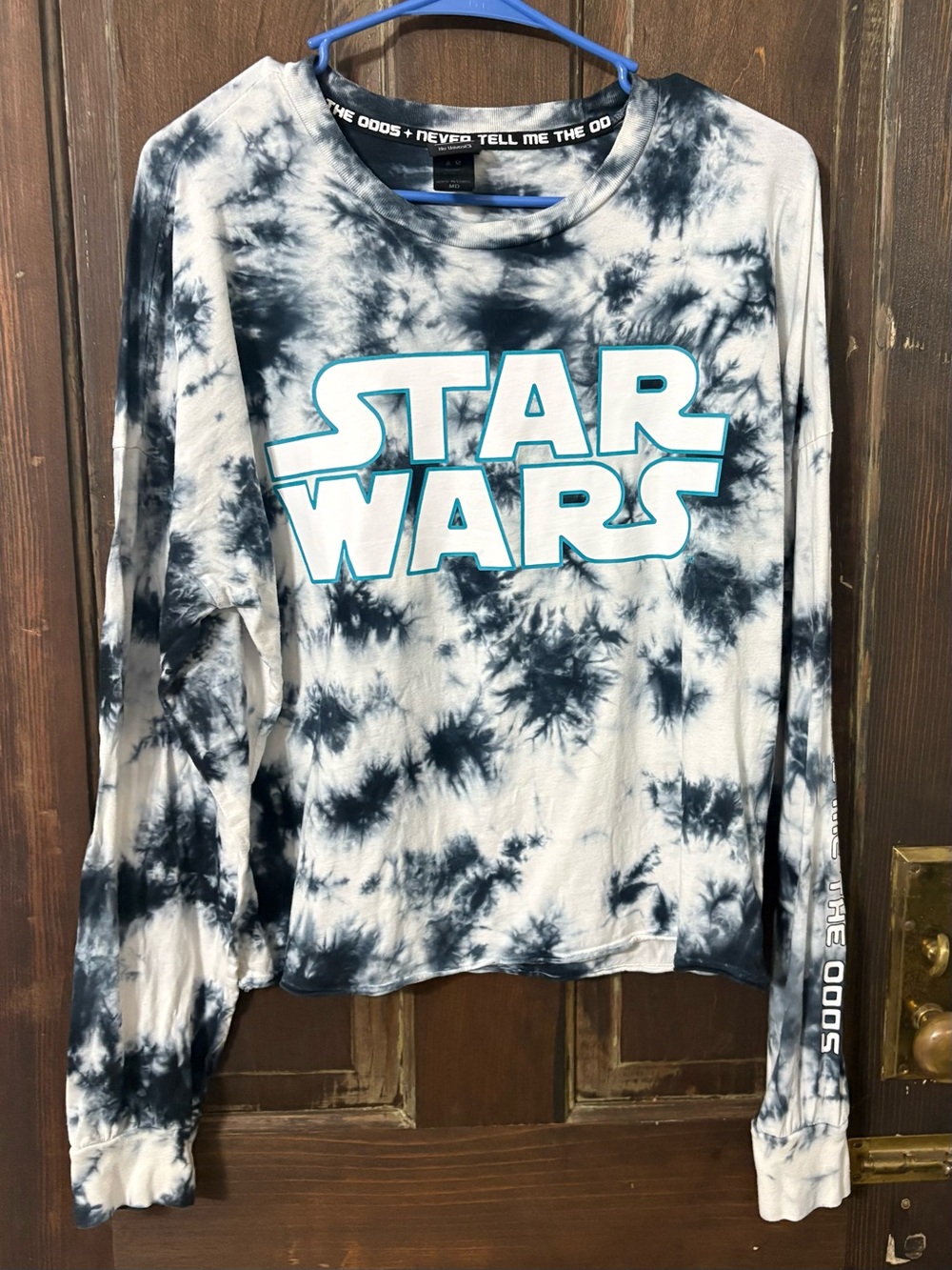 Star Wars Tie-Dye Logo Long Sleeve Tee in Black and White with Teal Accent